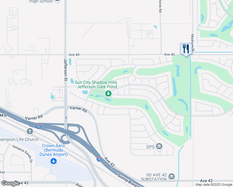 map of restaurants, bars, coffee shops, grocery stores, and more near 40613 Corte Los Cerritos in Indio