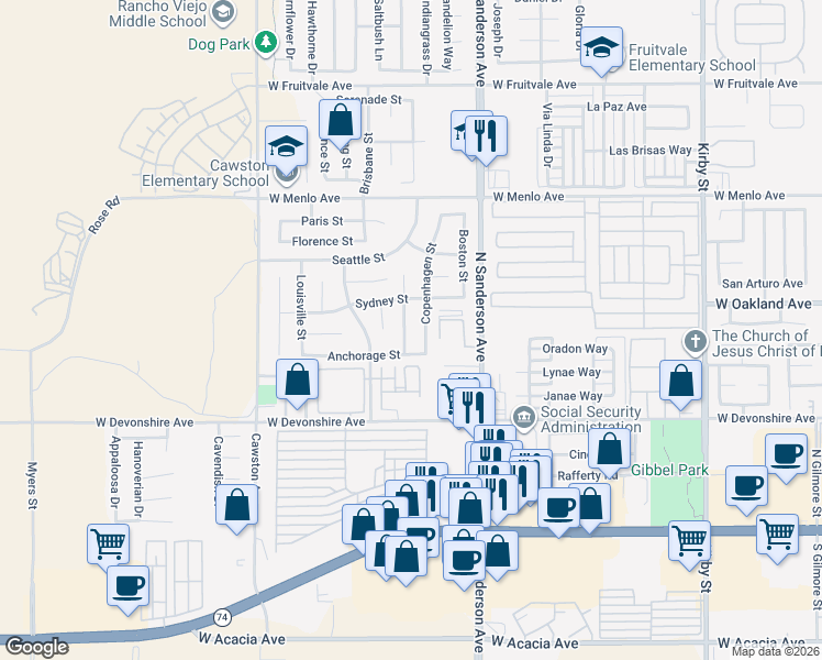 map of restaurants, bars, coffee shops, grocery stores, and more near 442 Stockholm Court in Hemet