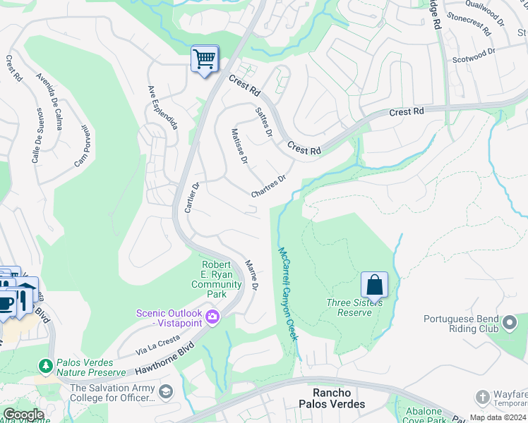 map of restaurants, bars, coffee shops, grocery stores, and more near 30538 Rhone Drive in Rancho Palos Verdes