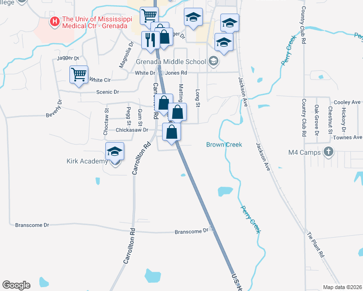 map of restaurants, bars, coffee shops, grocery stores, and more near Moss Street in Grenada