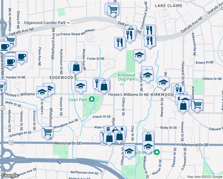 map of restaurants, bars, coffee shops, grocery stores, and more near 18 Wyman St NE in Atlanta