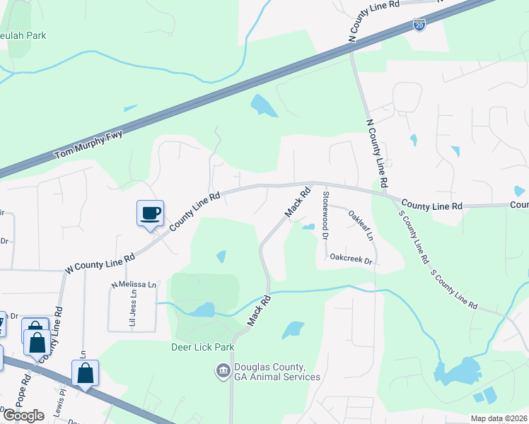 map of restaurants, bars, coffee shops, grocery stores, and more near 1903 Maxine Lane in Douglasville