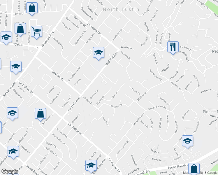 map of restaurants, bars, coffee shops, grocery stores, and more near 780 South Lyon Street in Santa Ana