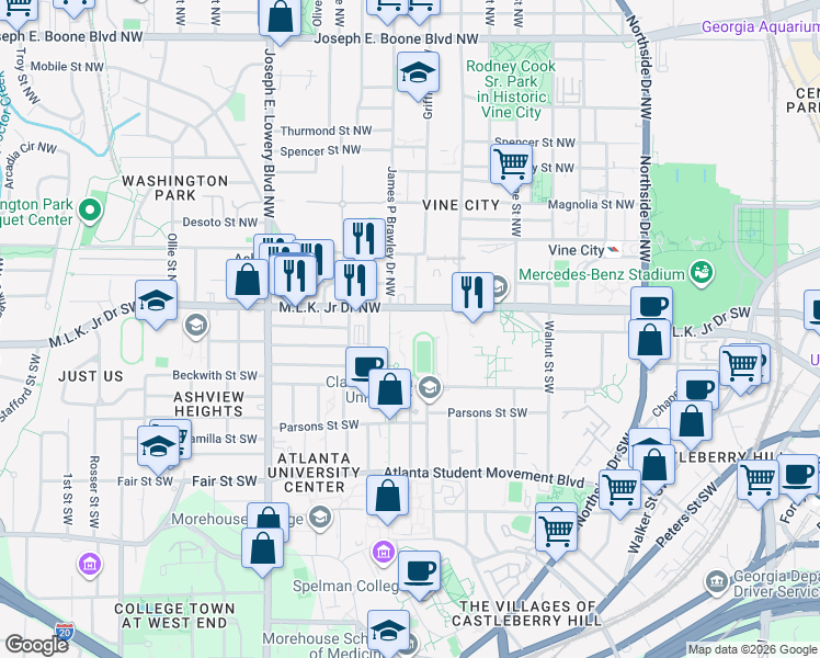 map of restaurants, bars, coffee shops, grocery stores, and more near 218 Capitol Avenue Southwest in Atlanta
