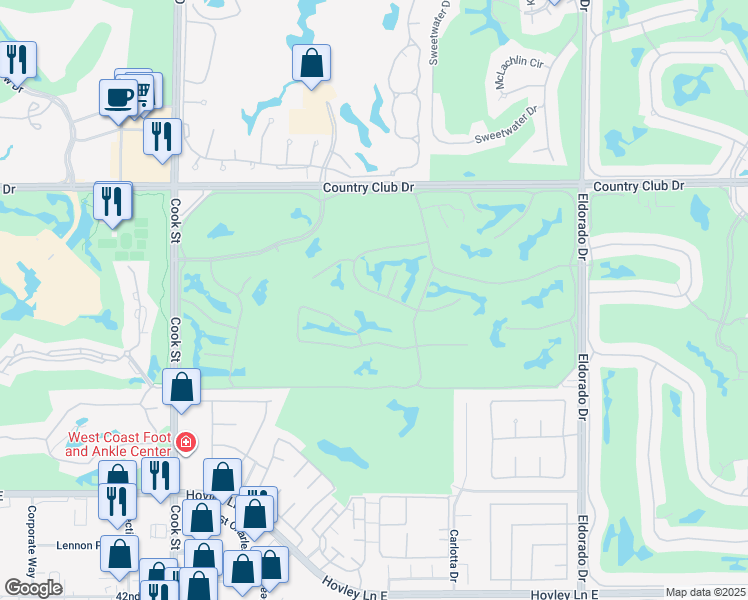map of restaurants, bars, coffee shops, grocery stores, and more near 265 Wild Horse Drive in Palm Desert