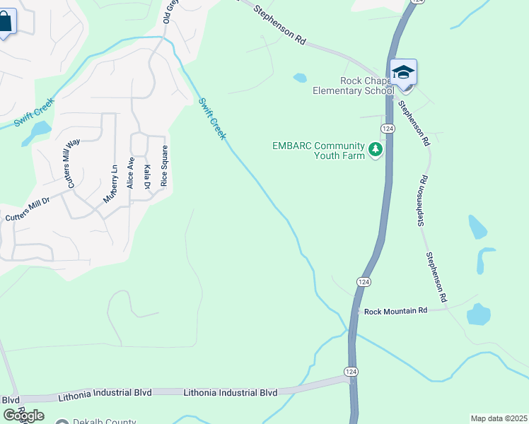 map of restaurants, bars, coffee shops, grocery stores, and more near 1405 Rock Chapel Road in Lithonia