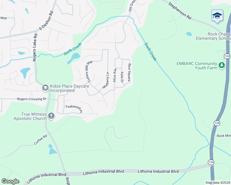 map of restaurants, bars, coffee shops, grocery stores, and more near 1439 Alice Avenue in Lithonia