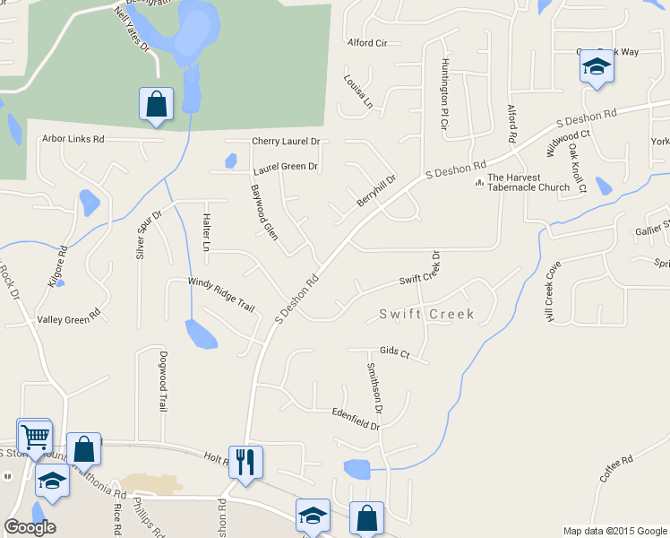 map of restaurants, bars, coffee shops, grocery stores, and more near 1668 South Deshon Road in Lithonia