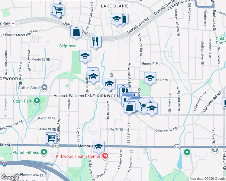 map of restaurants, bars, coffee shops, grocery stores, and more near 39 Warren Street Northeast in Atlanta