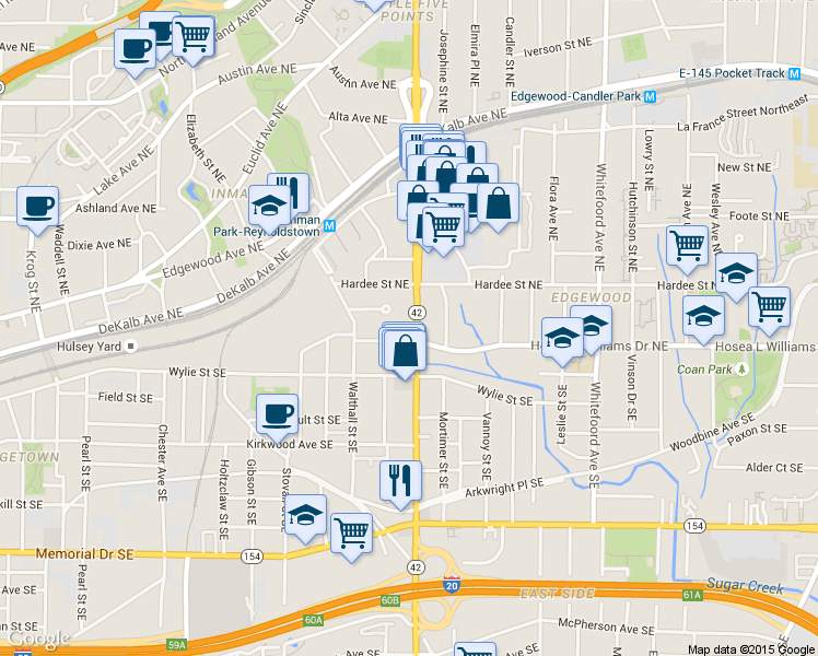 map of restaurants, bars, coffee shops, grocery stores, and more near 36 Moreland Avenue Northeast in Atlanta