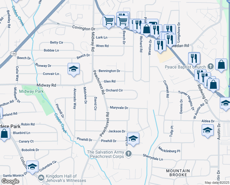 map of restaurants, bars, coffee shops, grocery stores, and more near 3453 Orchard Circle in Decatur