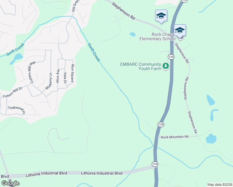 map of restaurants, bars, coffee shops, grocery stores, and more near 1405 Rock Chapel Road in Lithonia