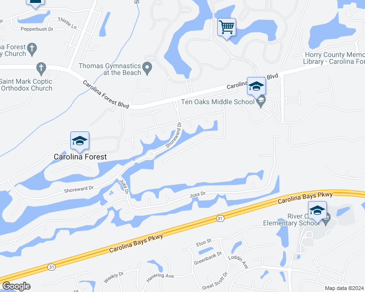 map of restaurants, bars, coffee shops, grocery stores, and more near 320 Welcome Drive in Myrtle Beach