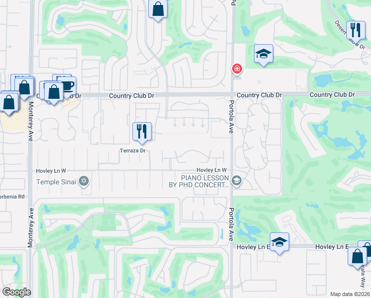 map of restaurants, bars, coffee shops, grocery stores, and more near 73750 Calle Bisque in Palm Desert