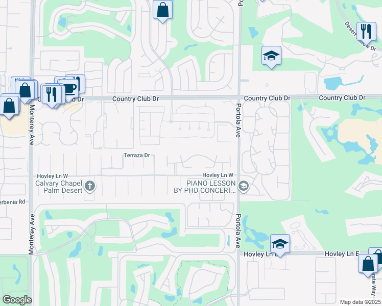 map of restaurants, bars, coffee shops, grocery stores, and more near 73780 Calle Bisque in Palm Desert