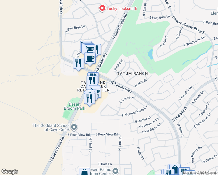 map of restaurants, bars, coffee shops, grocery stores, and more near 29606 North Tatum Boulevard in Cave Creek
