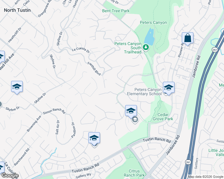 map of restaurants, bars, coffee shops, grocery stores, and more near 2335 Tubbs Drive in Tustin