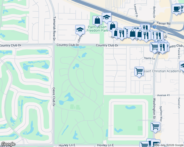 map of restaurants, bars, coffee shops, grocery stores, and more near 40461 Bay Hill Way in Palm Desert