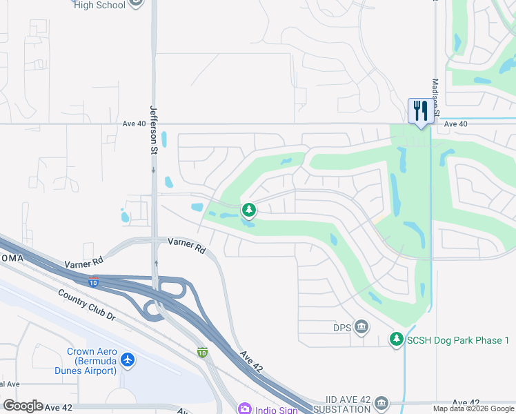 map of restaurants, bars, coffee shops, grocery stores, and more near 39851 Sun City Boulevard in Indio