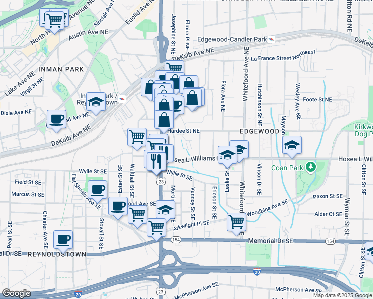 map of restaurants, bars, coffee shops, grocery stores, and more near 12 Becker Place Northwest in Atlanta