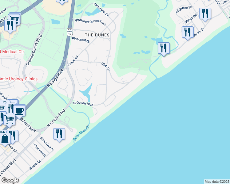 map of restaurants, bars, coffee shops, grocery stores, and more near 8803 Ocean Boulevard in Myrtle Beach