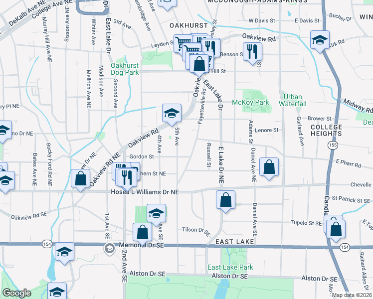 map of restaurants, bars, coffee shops, grocery stores, and more near 423 Fayetteville Road in Decatur