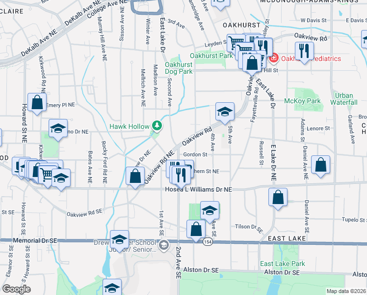 map of restaurants, bars, coffee shops, grocery stores, and more near 1518 Oakview Road in Decatur