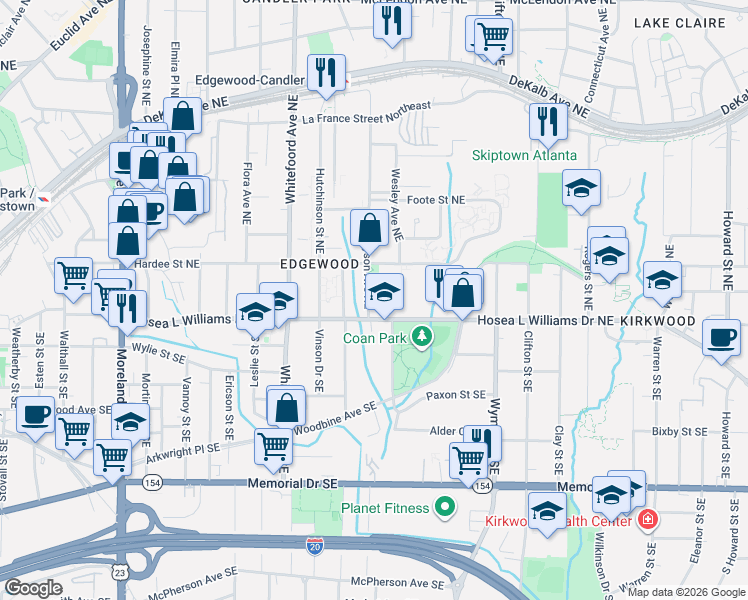 map of restaurants, bars, coffee shops, grocery stores, and more near 23 Mayson Avenue Northeast in Atlanta