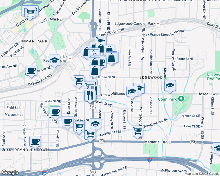 map of restaurants, bars, coffee shops, grocery stores, and more near 3 Becker Place Northwest in Atlanta