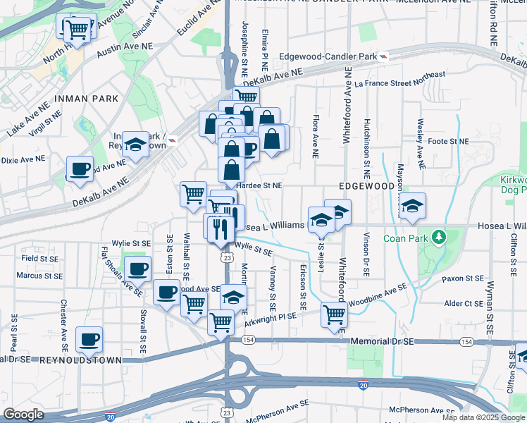 map of restaurants, bars, coffee shops, grocery stores, and more near 12 Becker Place Northwest in Atlanta