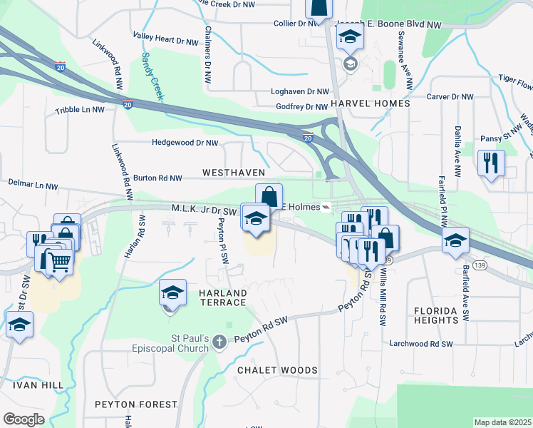 map of restaurants, bars, coffee shops, grocery stores, and more near in Atlanta
