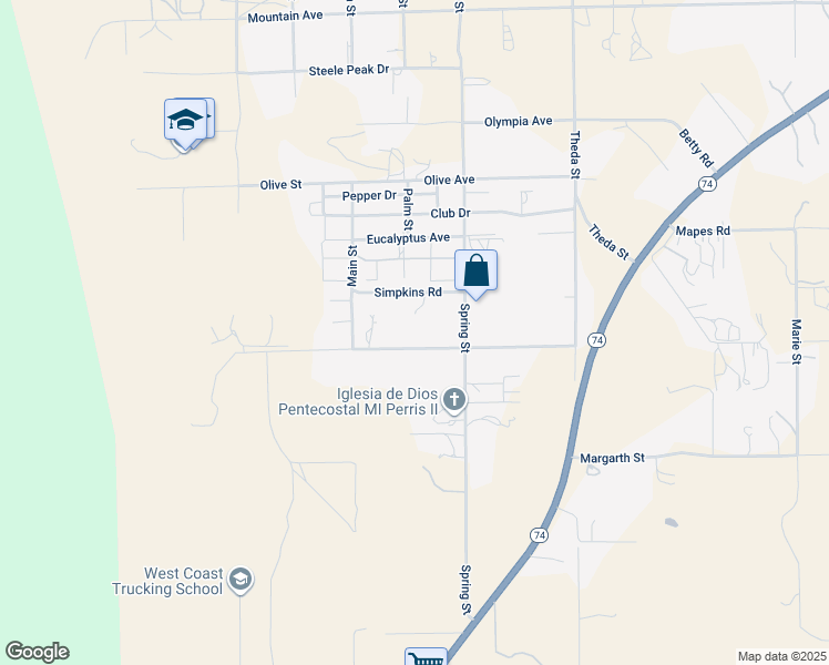 map of restaurants, bars, coffee shops, grocery stores, and more near 21632 Sharp Road in Perris
