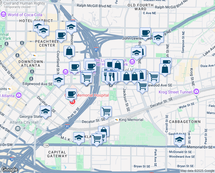 map of restaurants, bars, coffee shops, grocery stores, and more near in Atlanta