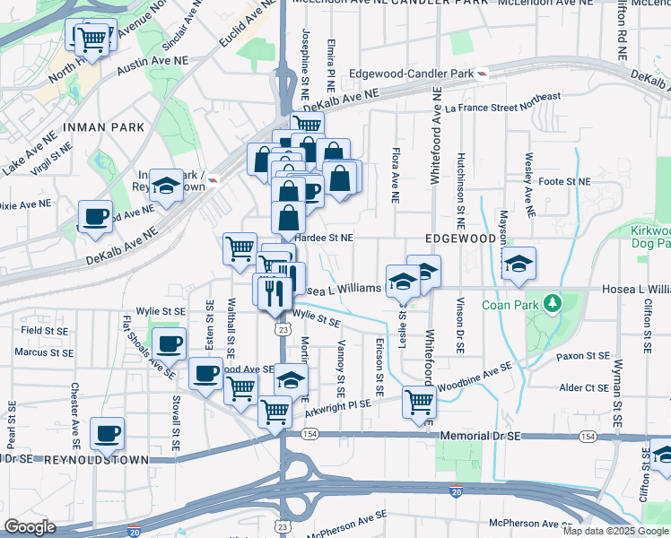 map of restaurants, bars, coffee shops, grocery stores, and more near 3 Becker Place Northwest in Atlanta