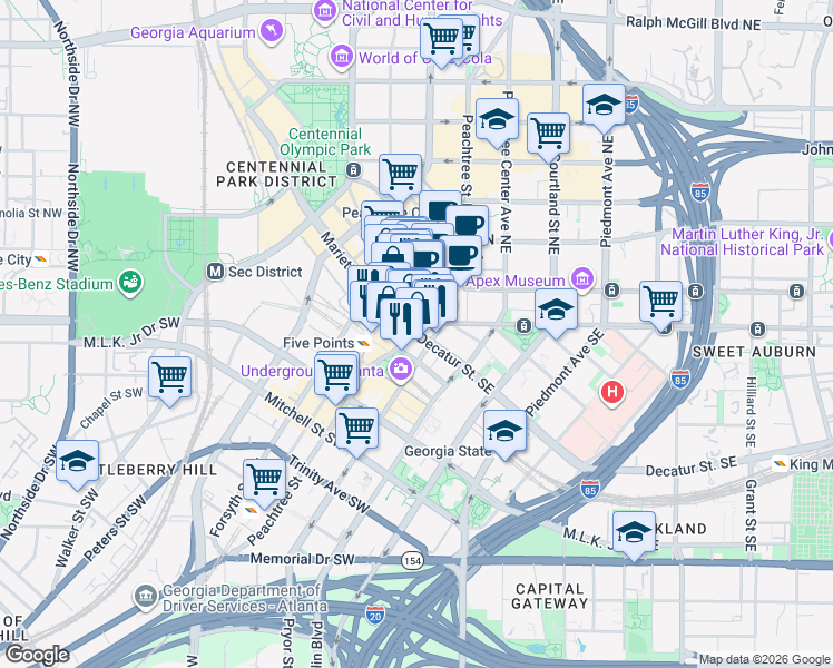 map of restaurants, bars, coffee shops, grocery stores, and more near 720 Moreland Avenue Southeast in Atlanta