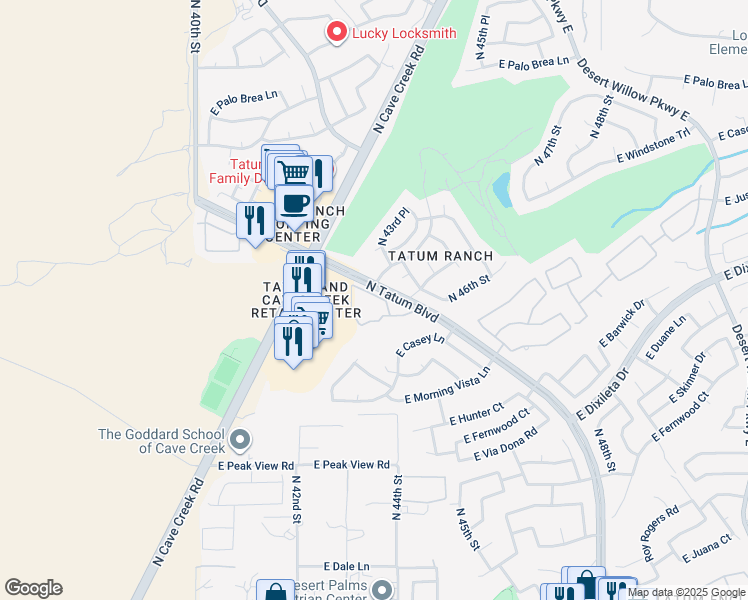 map of restaurants, bars, coffee shops, grocery stores, and more near 29606 North Tatum Boulevard in Cave Creek