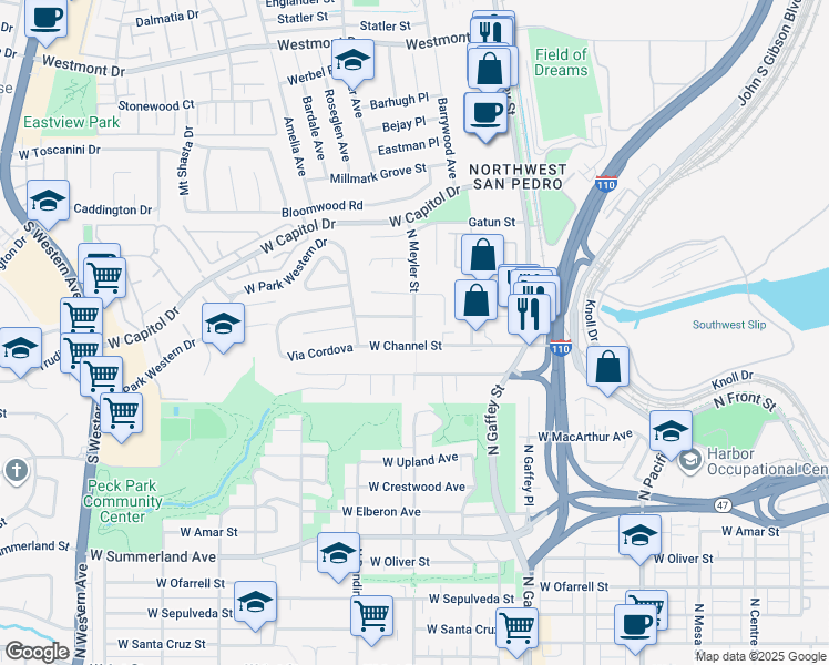 map of restaurants, bars, coffee shops, grocery stores, and more near 865 West Battery Street in Los Angeles