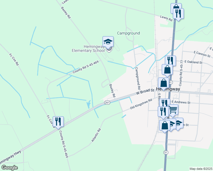 map of restaurants, bars, coffee shops, grocery stores, and more near 16 Williamsburg Gardens in Hemingway