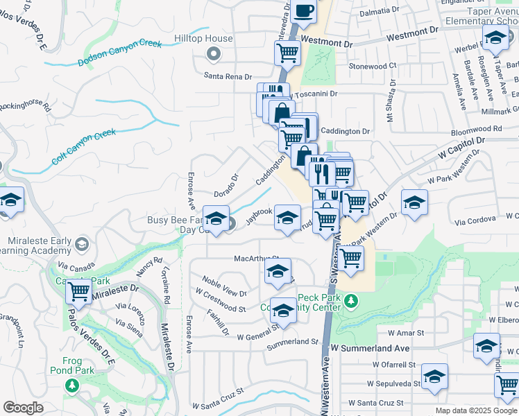 map of restaurants, bars, coffee shops, grocery stores, and more near 1939 Jaybrook Drive in Rancho Palos Verdes