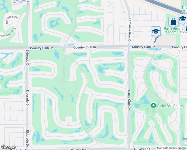 map of restaurants, bars, coffee shops, grocery stores, and more near 233 Desert Holly Drive in Palm Desert