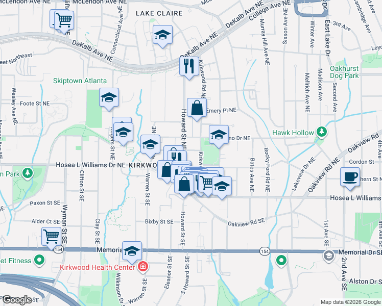 map of restaurants, bars, coffee shops, grocery stores, and more near 1986 Hallman Street Northeast in Atlanta