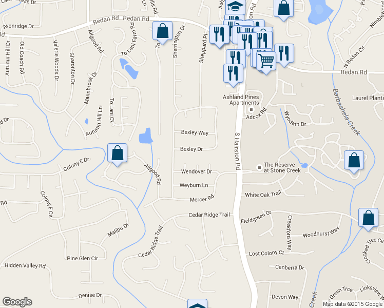 map of restaurants, bars, coffee shops, grocery stores, and more near 4802 Bexley Drive in Stone Mountain