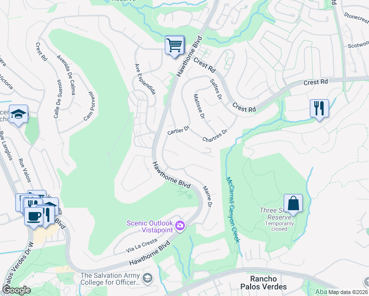 map of restaurants, bars, coffee shops, grocery stores, and more near 30404 Rhone Drive in Rancho Palos Verdes