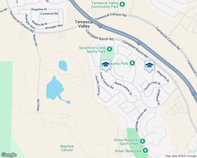 map of restaurants, bars, coffee shops, grocery stores, and more near 25124 Pacific Crest Street in Corona