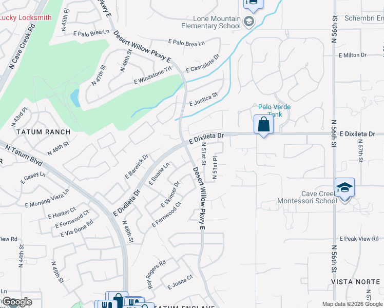map of restaurants, bars, coffee shops, grocery stores, and more near 5045 East Duane Lane in Cave Creek