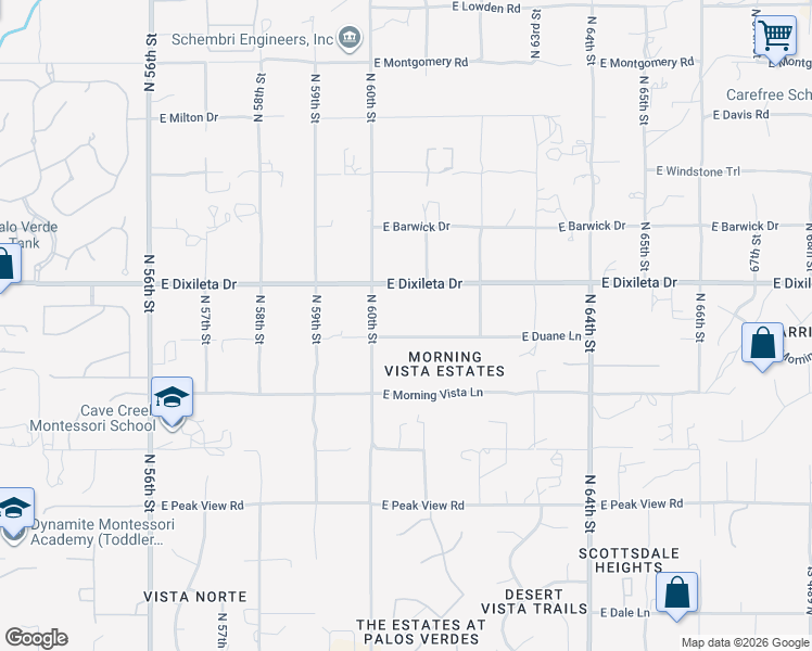 map of restaurants, bars, coffee shops, grocery stores, and more near 6032 East Duane Lane in Cave Creek