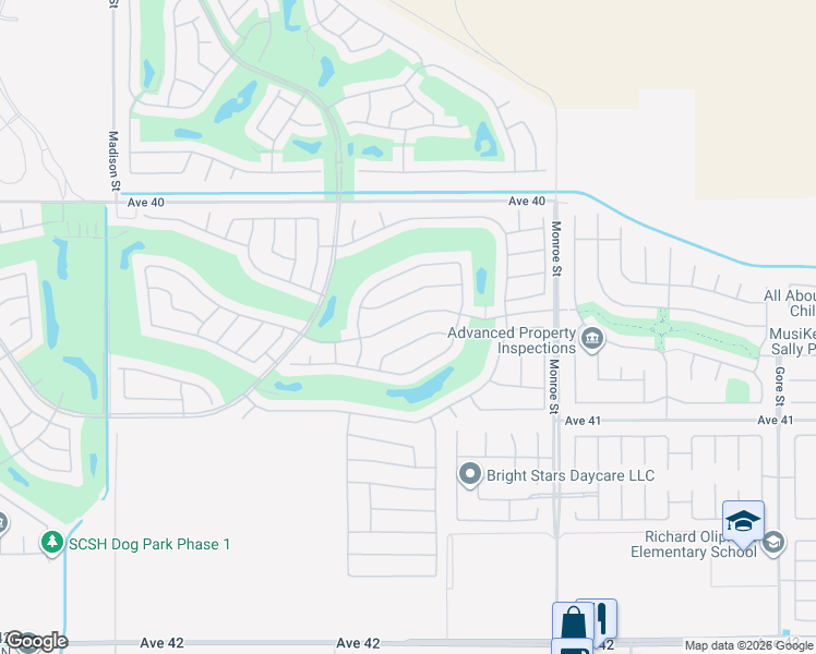map of restaurants, bars, coffee shops, grocery stores, and more near 81707 Avenida Sombra in Indio