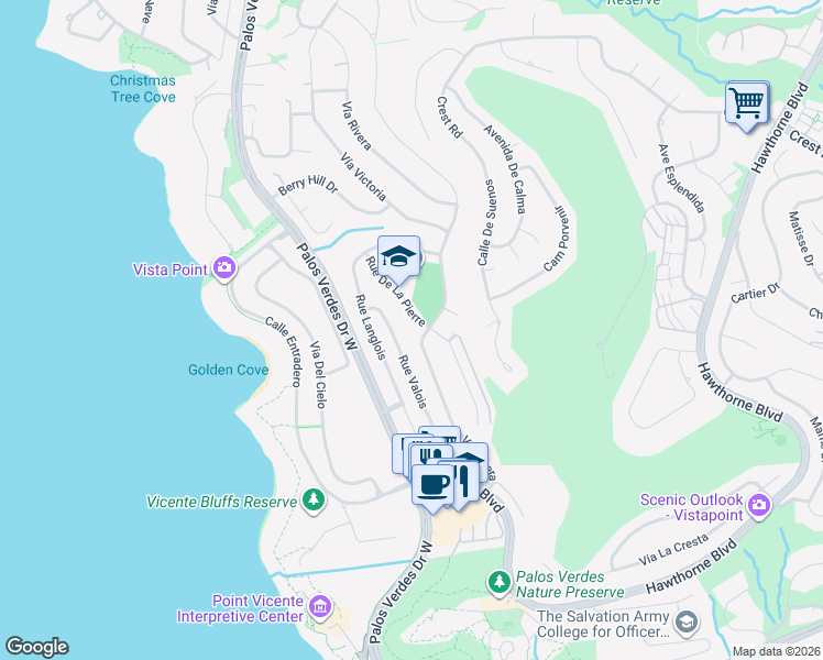 map of restaurants, bars, coffee shops, grocery stores, and more near 30623 Rue De La Pierre in Rancho Palos Verdes