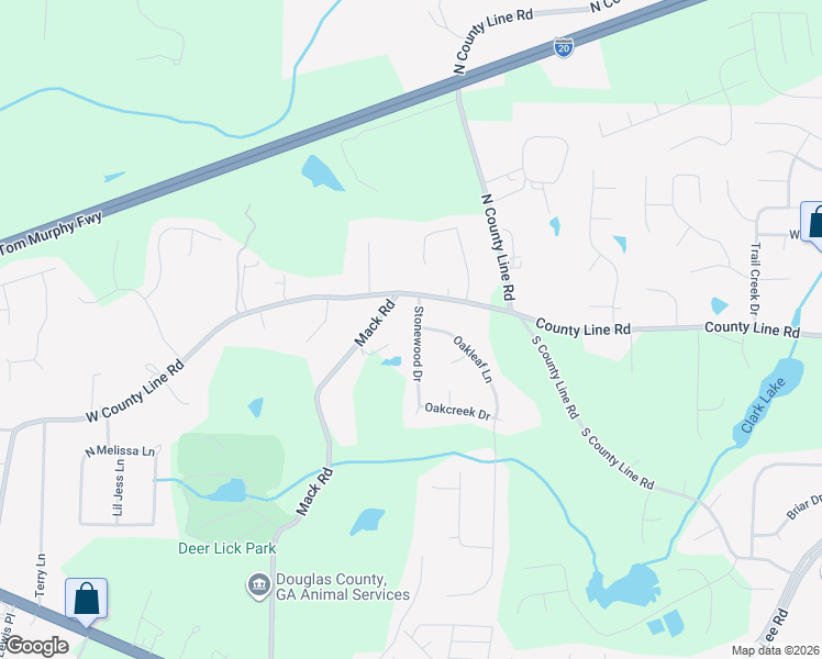 map of restaurants, bars, coffee shops, grocery stores, and more near 1870 Mack Road in Douglasville