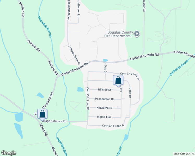 map of restaurants, bars, coffee shops, grocery stores, and more near 7571 Benson Avenue in Douglasville